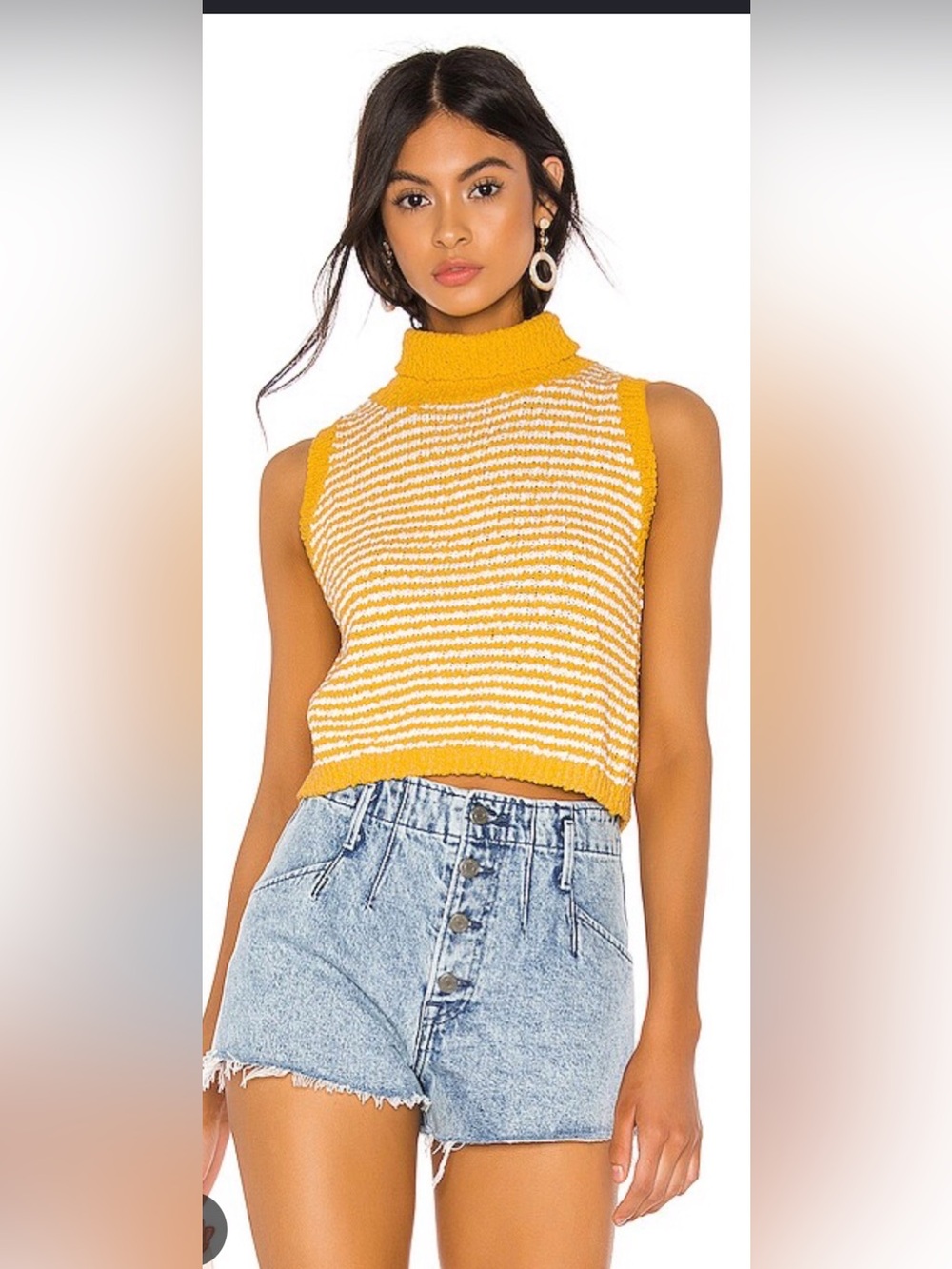 Callahan Striped Knit Sleeveless Turtleneck -‎ Yellow & White